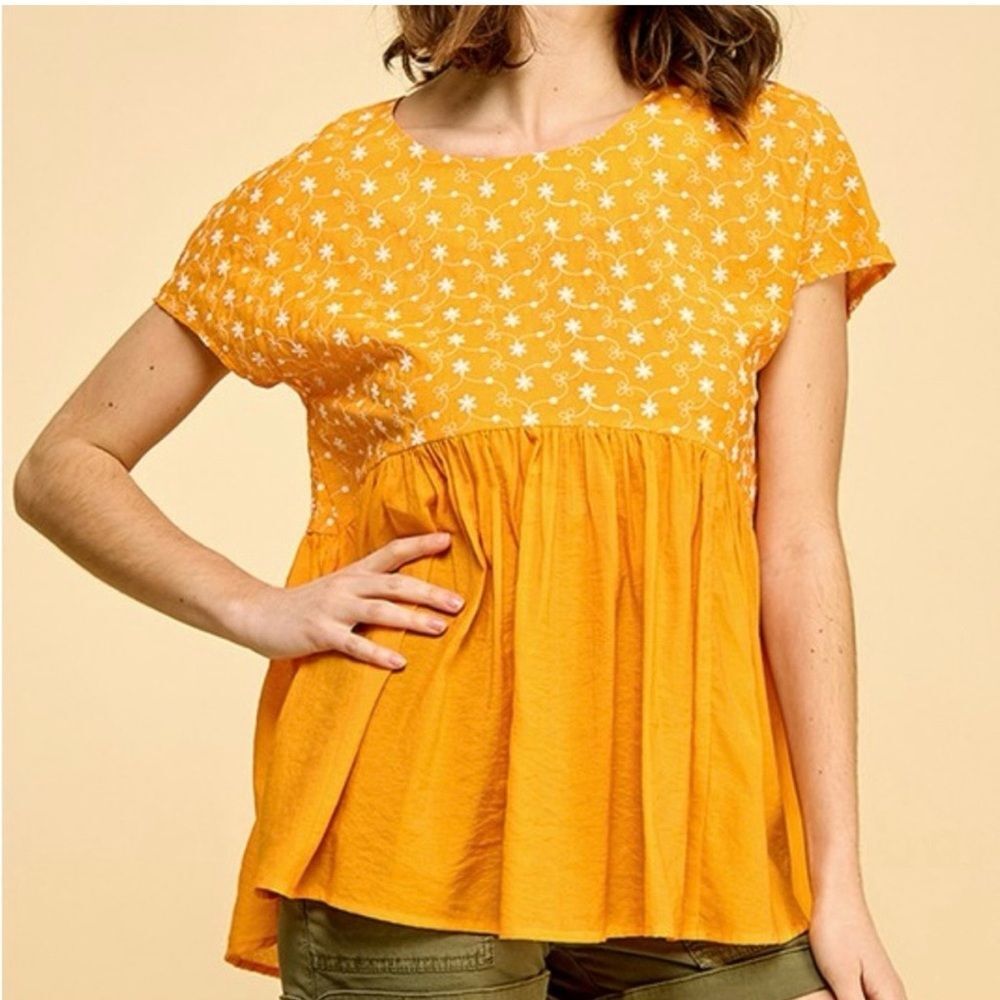 NWT Embroidered Babydoll Top